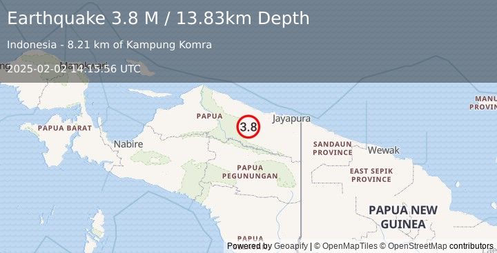 Earthquake Near North Coast of West Papua (3.8 M) (2025-02-02 14:15:56 UTC)