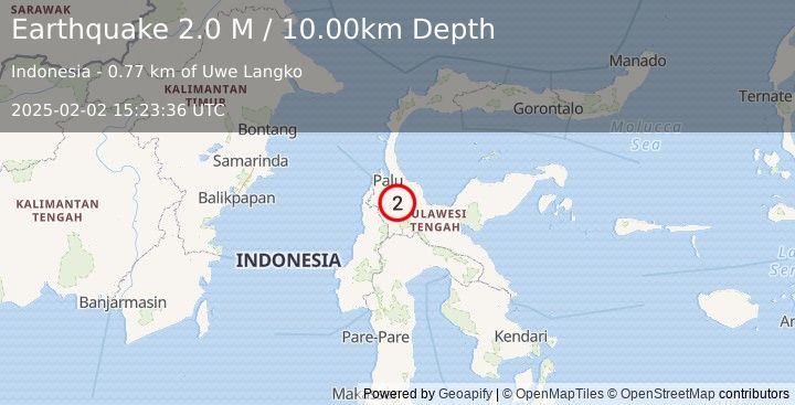 Earthquake Sulawesi, Indonesia (2.0 M) (2025-02-02 15:23:36 UTC)