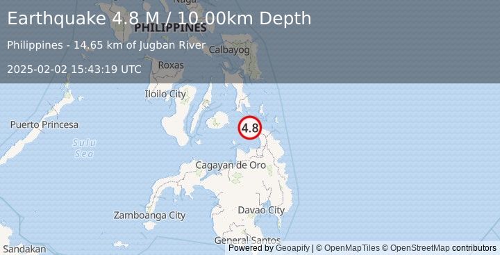 Earthquake Mindanao, Philippines (4.8 M) (2025-02-02 15:43:19 UTC)