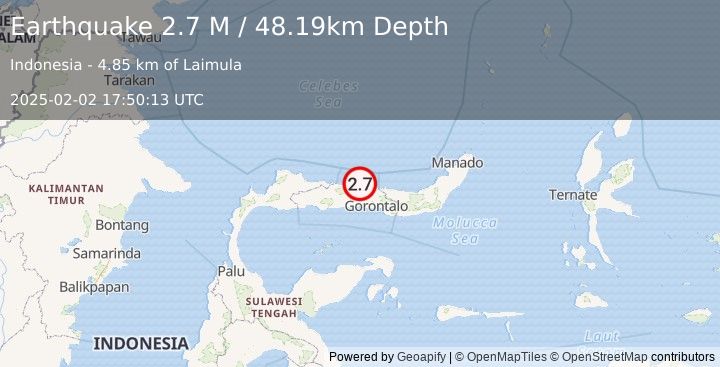 Earthquake Minahassa Peninsula, Sulawesi (2.7 M) (2025-02-02 17:50:13 UTC)