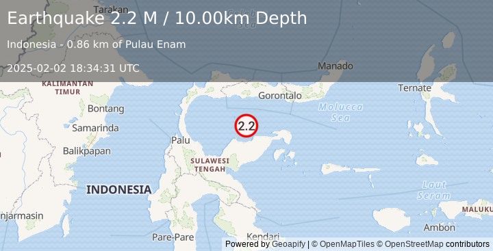 Earthquake Minahassa Peninsula, Sulawesi (2.2 M) (2025-02-02 18:34:31 UTC)