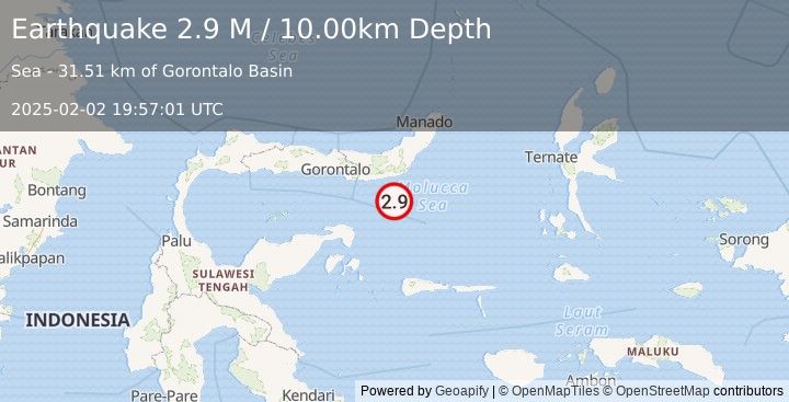 Earthquake Southern Molucca Sea (2.9 M) (2025-02-02 19:57:01 UTC)