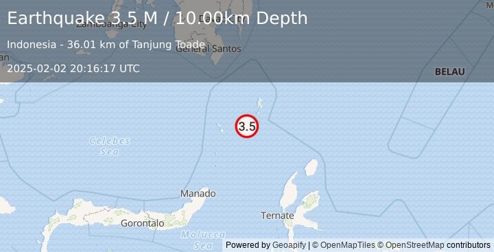 Earthquake Talaud Islands, Indonesia (3.5 M) (2025-02-02 20:16:17 UTC)