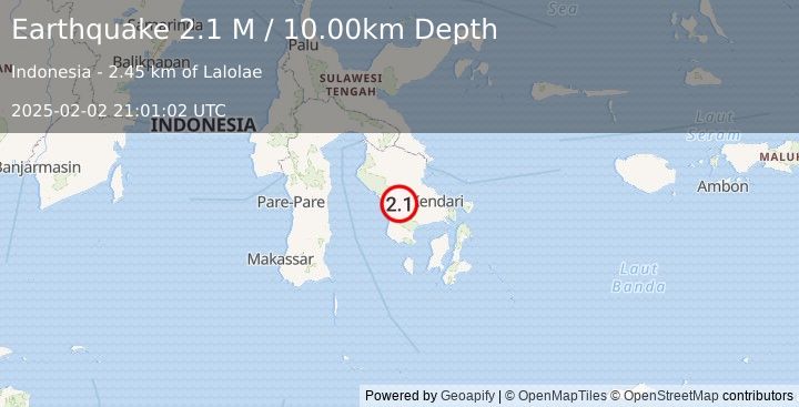 Earthquake Sulawesi, Indonesia (2.1 M) (2025-02-02 21:01:02 UTC)