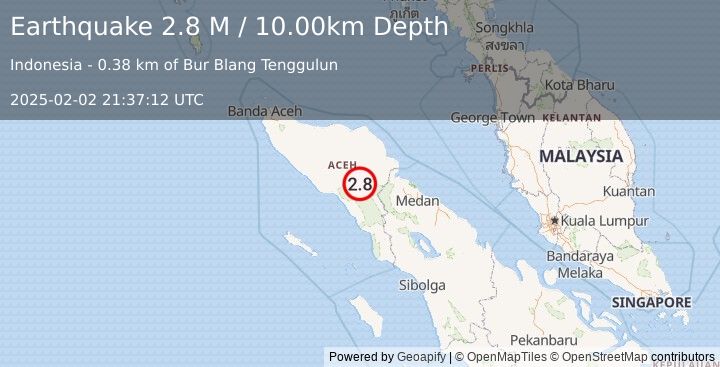 Earthquake Northern Sumatra, Indonesia (2.8 M) (2025-02-02 21:37:12 UTC)