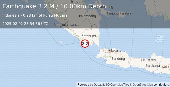 Earthquake Southern Sumatra, Indonesia (3.2 M) (2025-02-02 23:54:36 UTC)