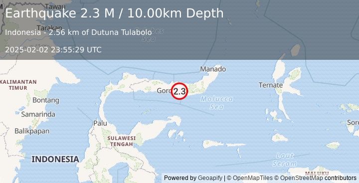 Earthquake Minahassa Peninsula, Sulawesi (2.3 M) (2025-02-02 23:55:29 UTC)