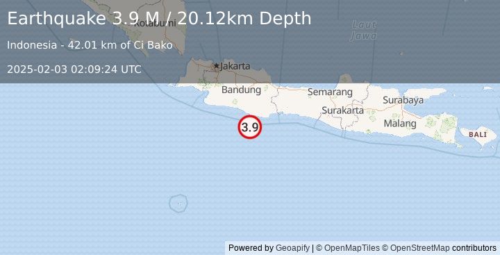 Earthquake Java, Indonesia (3.9 M) (2025-02-03 02:09:24 UTC)