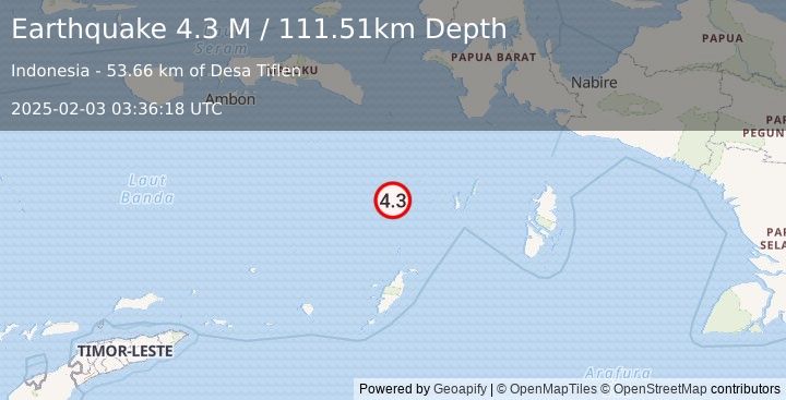 Earthquake Banda Sea (4.3 M) (2025-02-03 03:36:18 UTC)