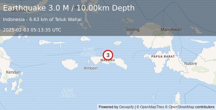 Earthquake Seram, Indonesia (3.0 M) (2025-02-03 05:13:35 UTC)