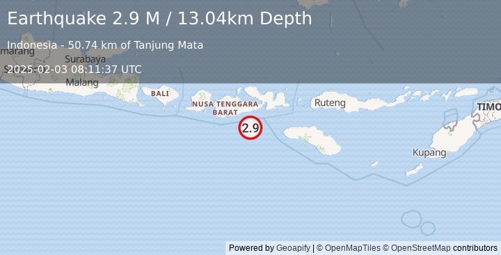 Earthquake Sumbawa Region, Indonesia (2.9 M) (2025-02-03 08:11:37 UTC)