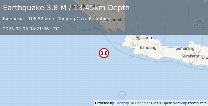 Earthquake Southwest of Sumatra, Indonesia (3.8 M) (2025-02-03 08:21:36 UTC)