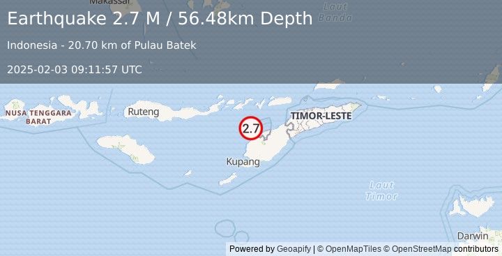 Earthquake Timor Region (2.7 M) (2025-02-03 09:11:57 UTC)