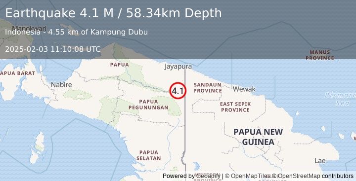 Earthquake West Papua, Indonesia (4.1 M) (2025-02-03 11:10:08 UTC)