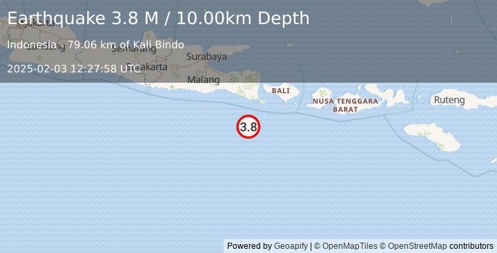 Earthquake South of Bali, Indonesia (3.8 M) (2025-02-03 12:27:58 UTC)