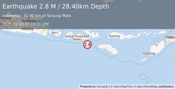 Earthquake Sumbawa Region, Indonesia (2.8 M) (2025-02-03 17:19:31 UTC)