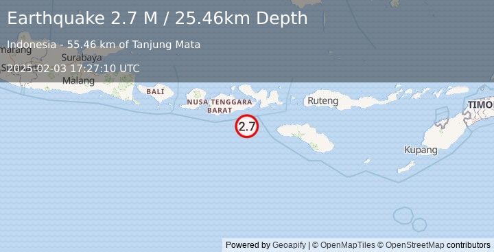 Earthquake Sumbawa Region, Indonesia (2.7 M) (2025-02-03 17:27:10 UTC)