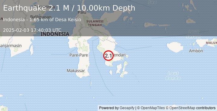 Earthquake Sulawesi, Indonesia (2.1 M) (2025-02-03 17:40:03 UTC)