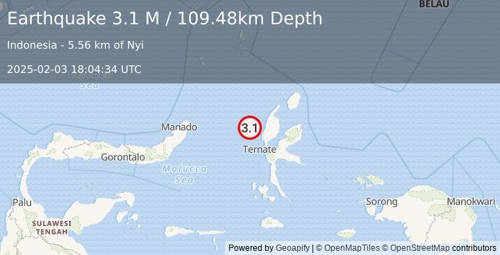 Earthquake Halmahera, Indonesia (3.1 M) (2025-02-03 18:04:34 UTC)