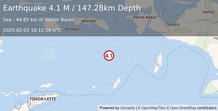 Earthquake Banda Sea (4.1 M) (2025-02-03 18:12:06 UTC)