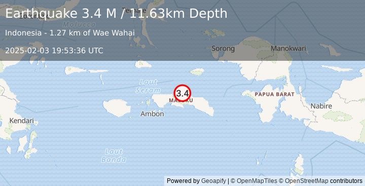 Earthquake Seram, Indonesia (3.4 M) (2025-02-03 19:53:36 UTC)