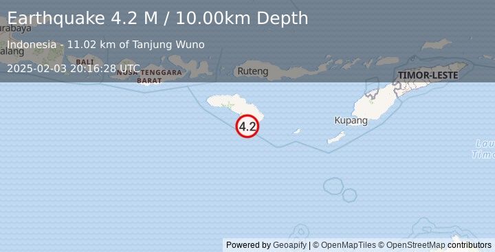 Earthquake Sumba Region, Indonesia (4.2 M) (2025-02-03 20:16:28 UTC)