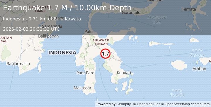 Earthquake Sulawesi, Indonesia (1.7 M) (2025-02-03 20:32:33 UTC)