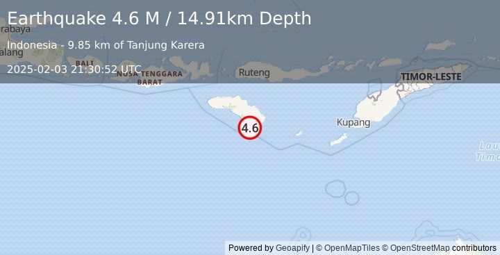 Earthquake Sumba Region, Indonesia (4.6 M) (2025-02-03 21:30:52 UTC)