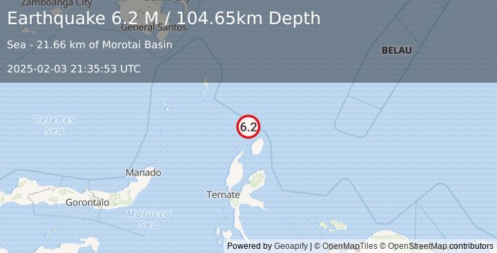 Earthquake Halmahera, Indonesia (6.1 M) (2025-02-03 21:35:54 UTC)