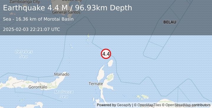 Earthquake Halmahera, Indonesia (4.4 M) (2025-02-03 22:21:07 UTC)