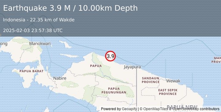 Earthquake Near North Coast of West Papua (3.9 M) (2025-02-03 23:57:38 UTC)