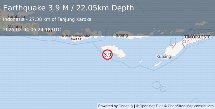 Earthquake Sumba Region, Indonesia (3.9 M) (2025-02-04 06:24:18 UTC)