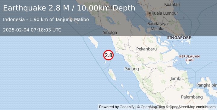 Earthquake Northern Sumatra, Indonesia (2.8 M) (2025-02-04 07:18:03 UTC)