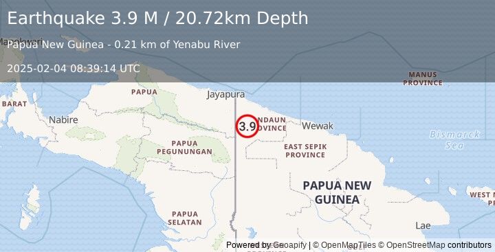 Earthquake New Guinea, Papua New Guinea (3.9 M) (2025-02-04 08:39:14 UTC)