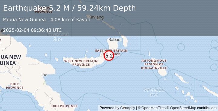 Earthquake New Britain Region, Papua New Guinea (5.2 M) (2025-02-04 09:36:48 UTC)