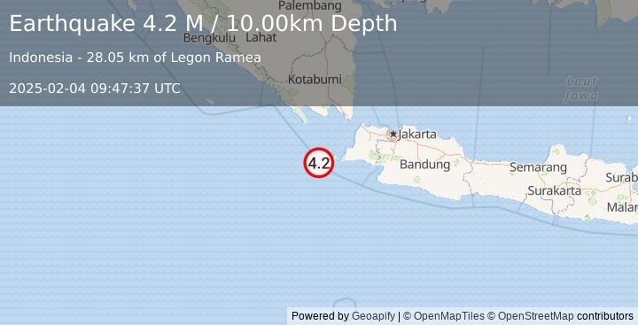 Earthquake Sunda Strait, Indonesia (4.1 M) (2025-02-04 09:47:39 UTC)