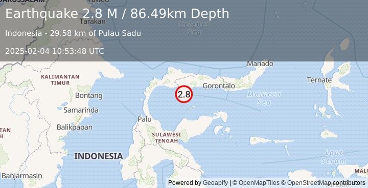 Earthquake Minahassa Peninsula, Sulawesi (2.8 M) (2025-02-04 10:53:48 UTC)