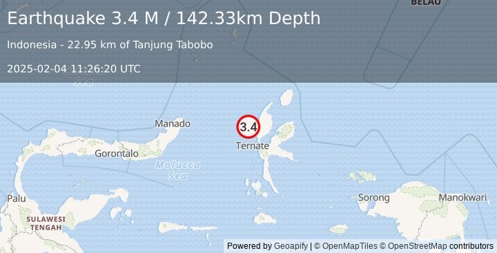 Earthquake Halmahera, Indonesia (3.4 M) (2025-02-04 11:26:20 UTC)