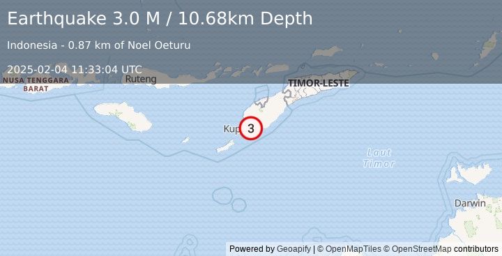 Earthquake Timor Region (3.0 M) (2025-02-04 11:33:04 UTC)