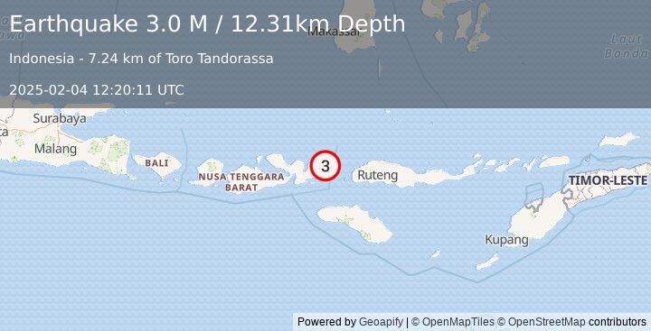 Earthquake Flores Region, Indonesia (3.0 M) (2025-02-04 12:20:11 UTC)