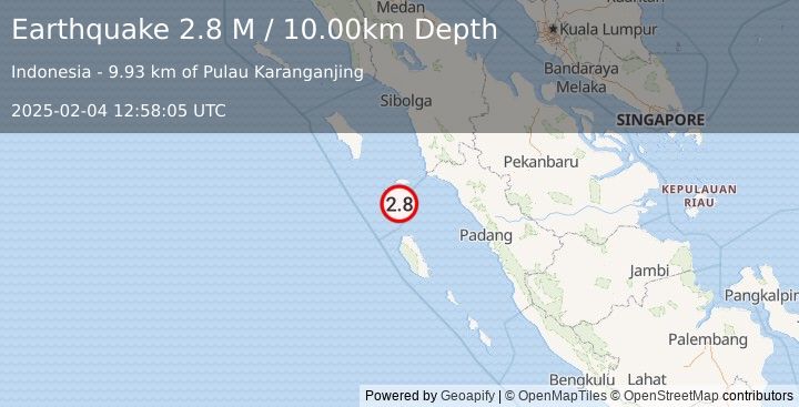 Earthquake Southern Sumatra, Indonesia (2.8 M) (2025-02-04 12:58:05 UTC)