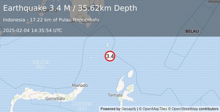 Earthquake Talaud Islands, Indonesia (3.4 M) (2025-02-04 14:35:54 UTC)