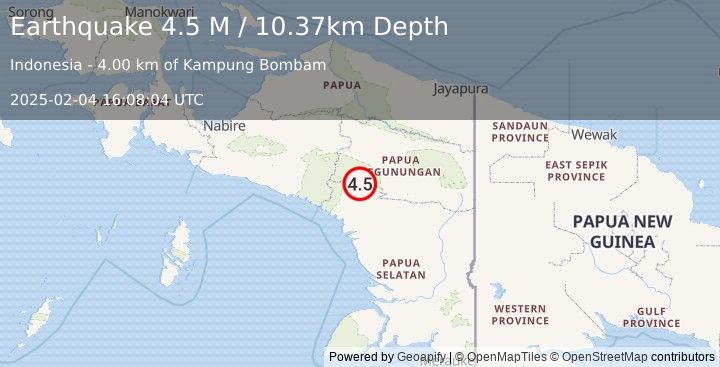 Earthquake West Papua, Indonesia (4.5 M) (2025-02-04 16:08:04 UTC)