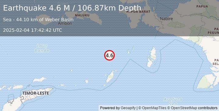 Earthquake Tanimbar Islands Region, Indonesia (4.5 M) (2025-02-04 17:42:41 UTC)