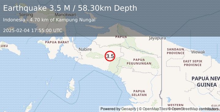 Earthquake West Papua, Indonesia (3.5 M) (2025-02-04 17:55:00 UTC)