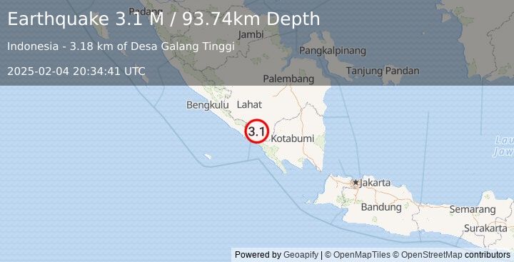 Earthquake Southern Sumatra, Indonesia (3.1 M) (2025-02-04 20:34:41 UTC)