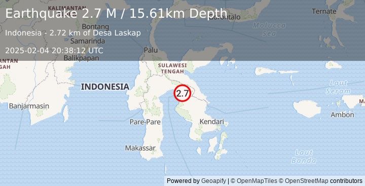 Earthquake Sulawesi, Indonesia (2.7 M) (2025-02-04 20:38:12 UTC)