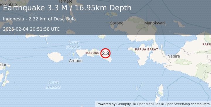 Earthquake Seram, Indonesia (3.3 M) (2025-02-04 20:51:58 UTC)