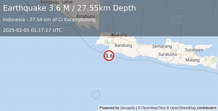 Earthquake Java, Indonesia (3.6 M) (2025-02-05 01:17:27 UTC)