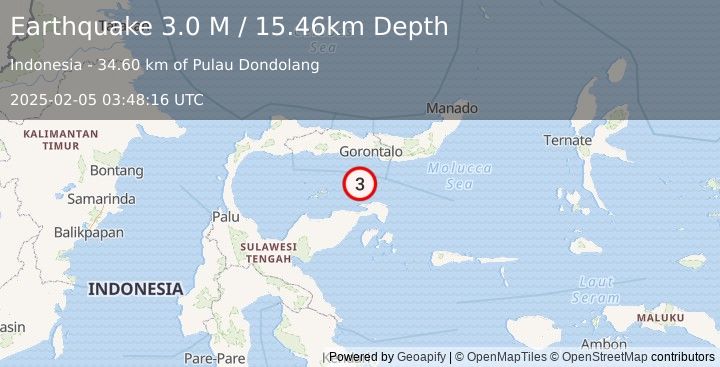 Earthquake Minahassa Peninsula, Sulawesi (3.0 M) (2025-02-05 03:48:16 UTC)